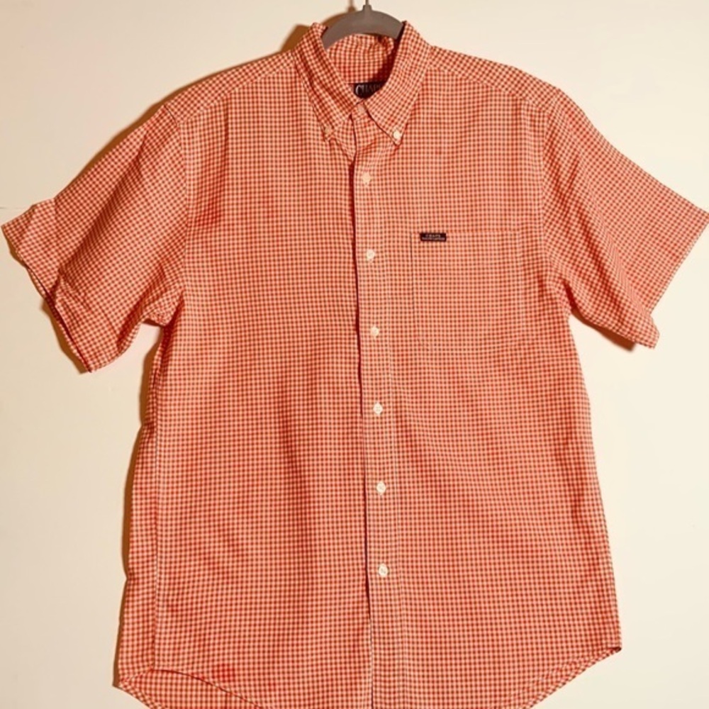 Chaps Ralph Lauren Mens Orange Check Button Down Shirt Sz Small Cotton